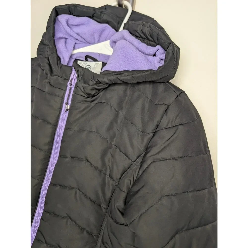 Magellan Outdoors Girls Coats, Black & Purple Fleece Lined Puffer Coat, Sz L